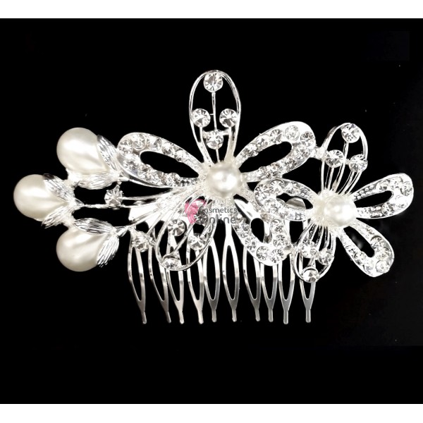 Accesoriu elegant pentru decor par AP024 Argintiu cu cristale si perle
